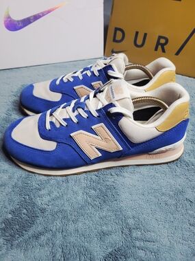 New Balance 574 'Atlantic' Blue Suede Sneakers - Women's Size 12 (Rare)